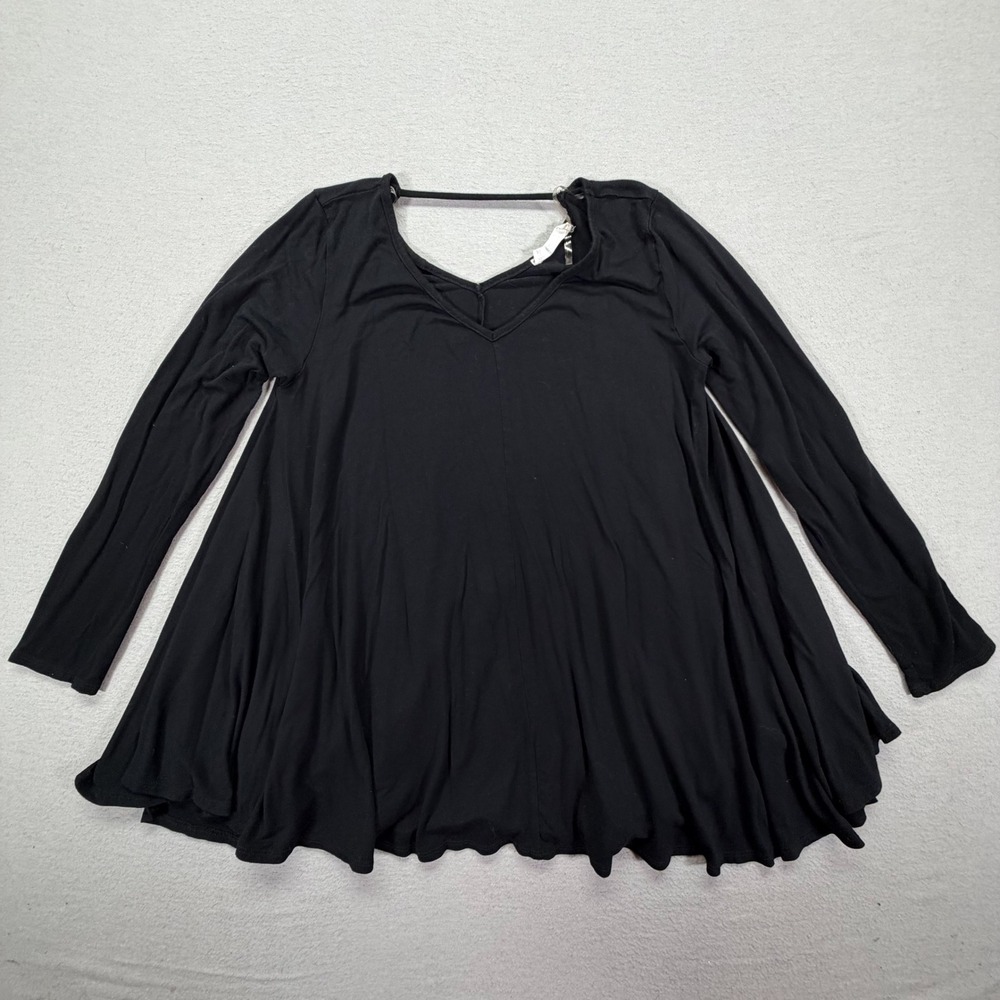 Peach Love Women Top Relaxed Black Strappy Back V-Neck Babydoll Small